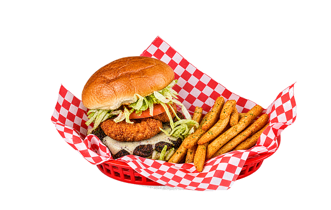 Sandwich and fries in a basket
