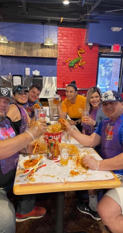 A group toasting drinks together